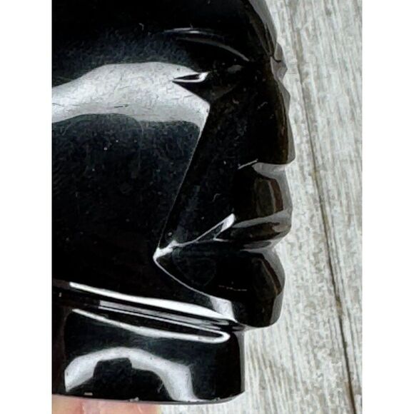 Vintage Mexican Black Obsidian Hand Carved Head - Picture 7 of 8